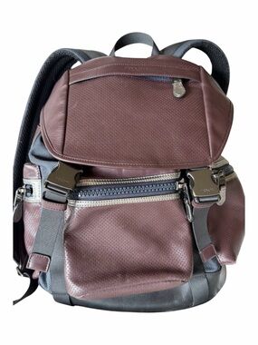 Coach Burgundy Black Leather Nylon Backpack Style F22289